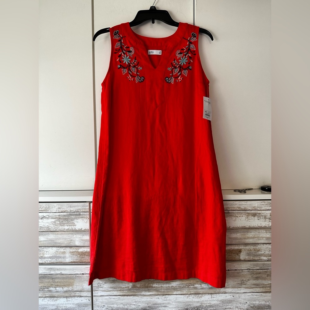 ❤️ Croft & Barrow Linen Blend Embroidered Shift Dress XS NWT